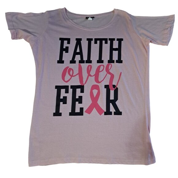Faith Over Fear Pink Ribbon T-Shirt 1X Breast Cancer Awareness Fight - Picture 3 of 7